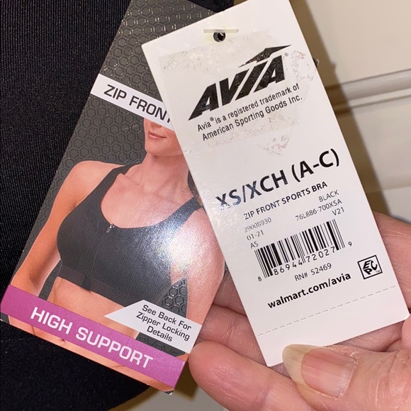 XS Avia Front Close A B C Cup Black Sport Bra Zipper Front Mesh High Support NWT - Picture 2 of 14